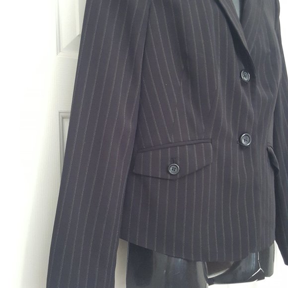 New STYLE & CO Strech Collection Womens Button Suit Jacket Black Striped - Picture 5 of 12